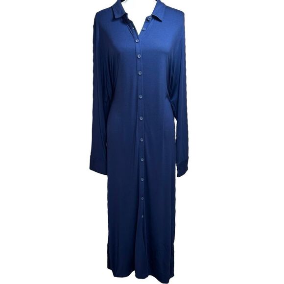 Universal Standard Sally Liquid Jersey Maxi Shirt Dress Midnight Blue S‎ 14-16 - Picture 1 of 12